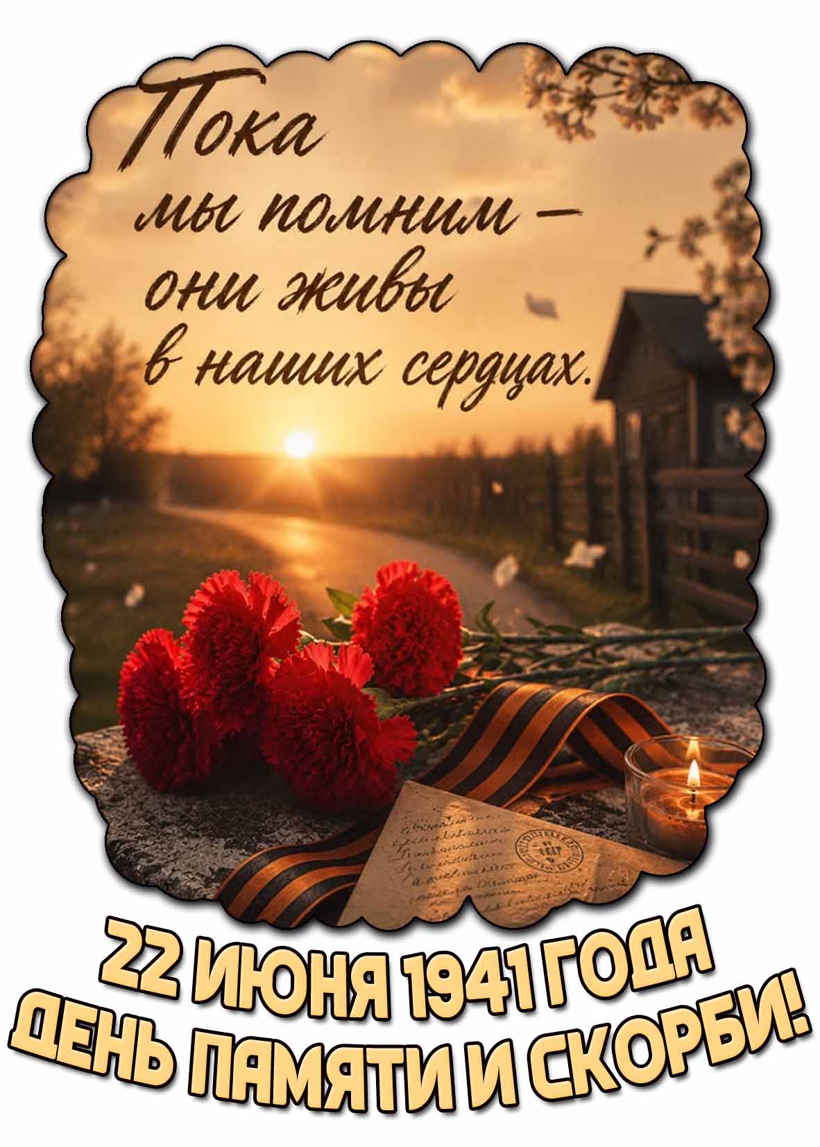 Красивая открытка "22 июня 1941 года - день памяти и скорби! Пока мы помним они живы в наших сердцах!"