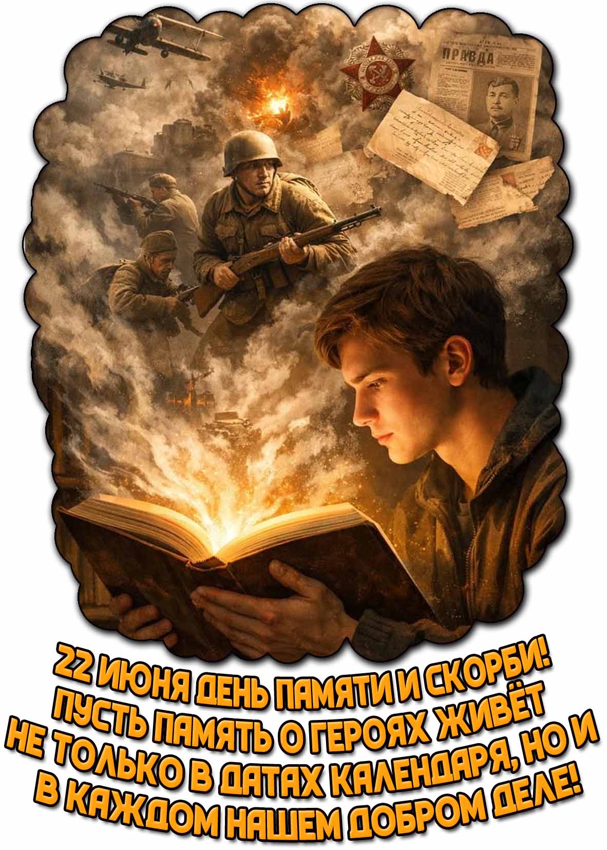 Картинка "22 июня - день памяти и скорби! Пусть память о героях живёт не только в датах календаря, но и в каждом нашем добром деле!"