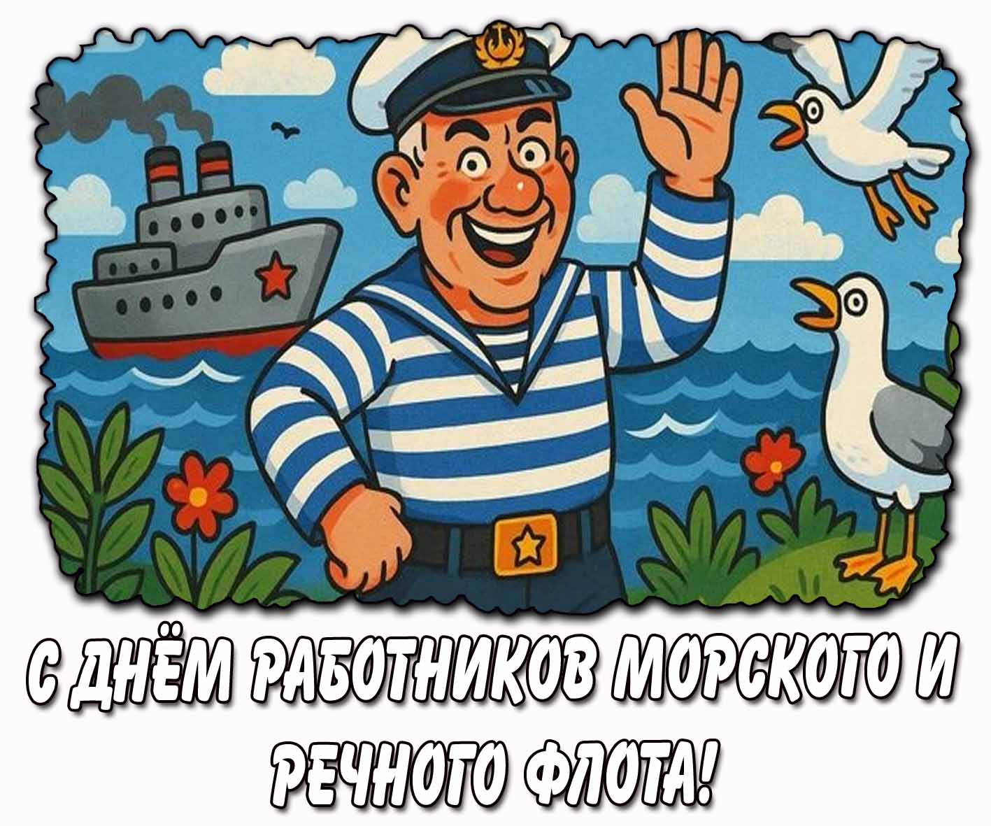 Открытка с днём работников морского и речного флота