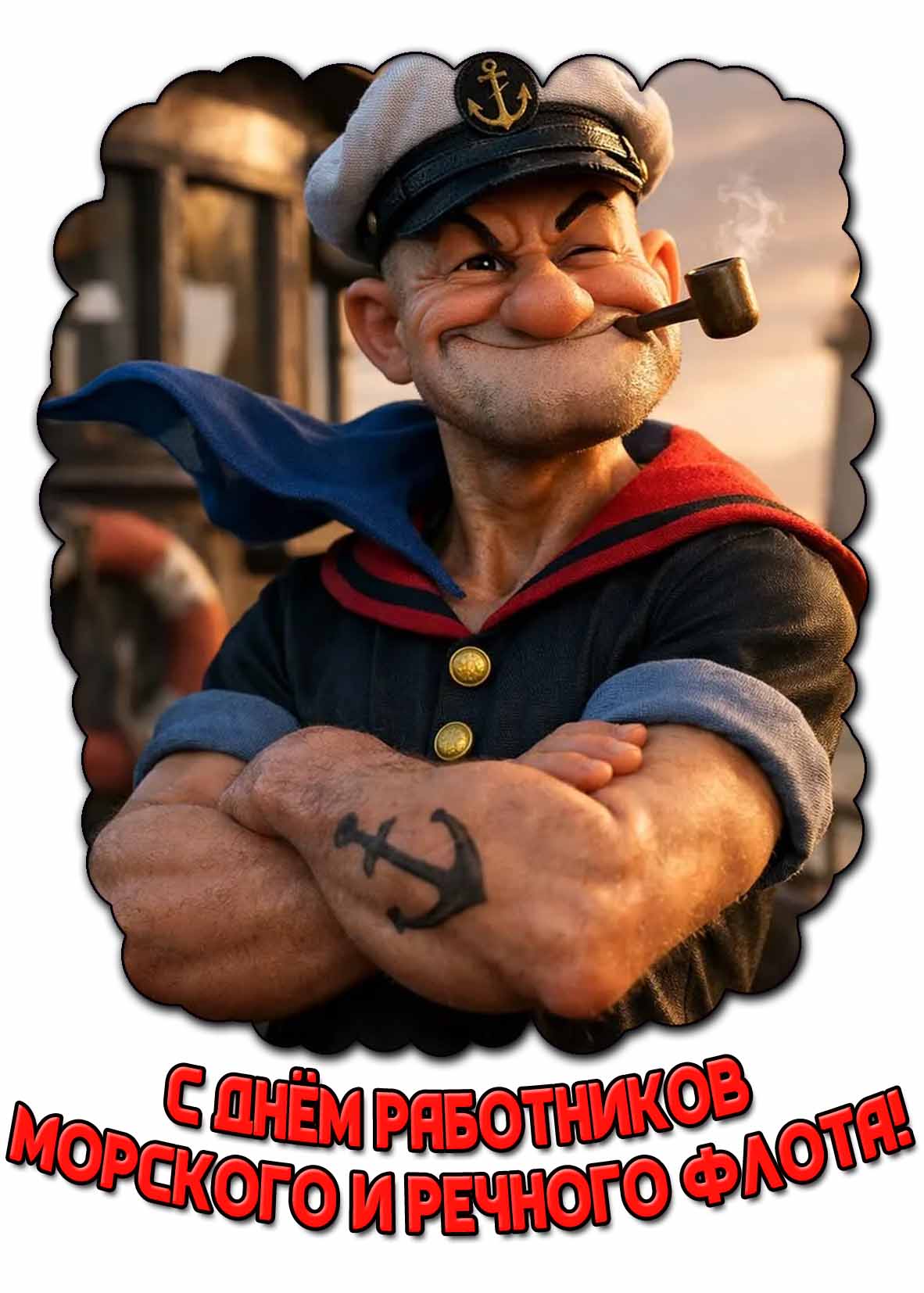 C днём работников морского и речного флота! - картинка с морячком Попайем