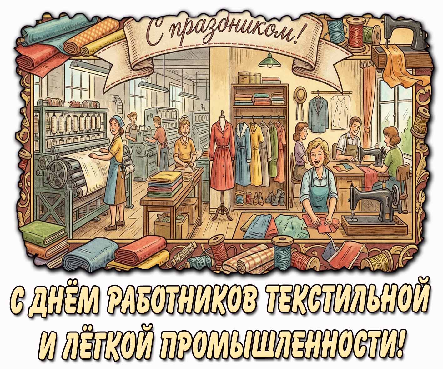 Открытка "С днём работников текстильной и лёгкой промышленности! С праздником!"