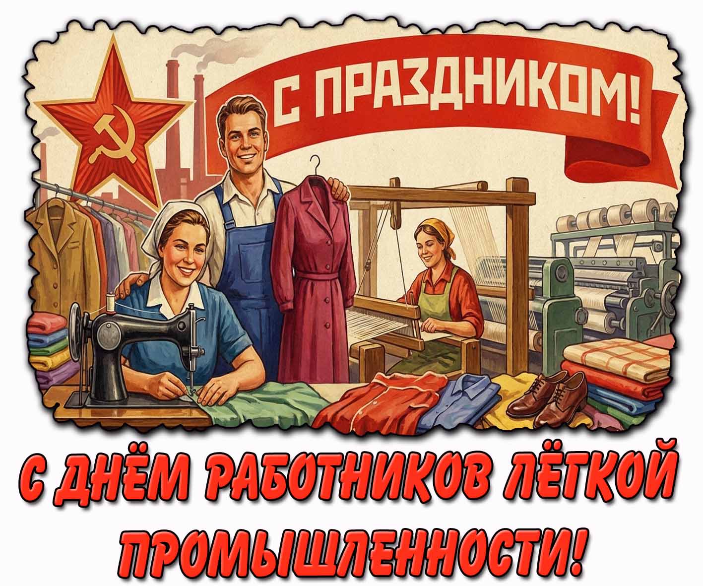 Советская картинка "С днём лёгкой промышленности! С праздником!"