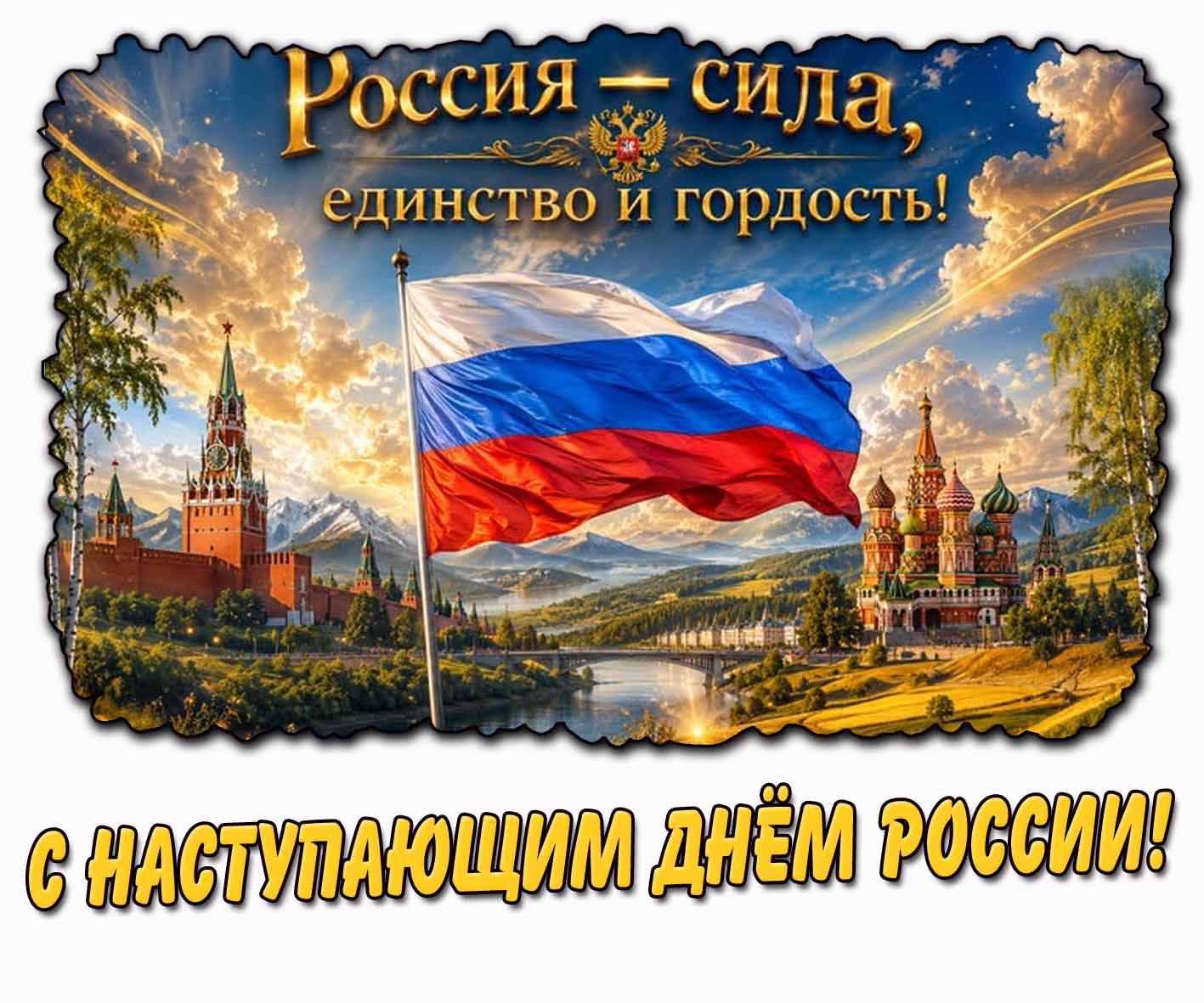 Открытка "С наступающим днём России! России - сила, единство и гордость!"
