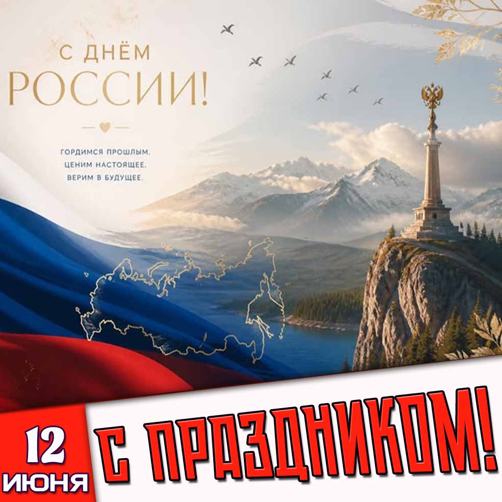 Открытка "12 июня - с днём России! Гордимся прошлым, ценим настоящее, верим в будущее! С праздником!"