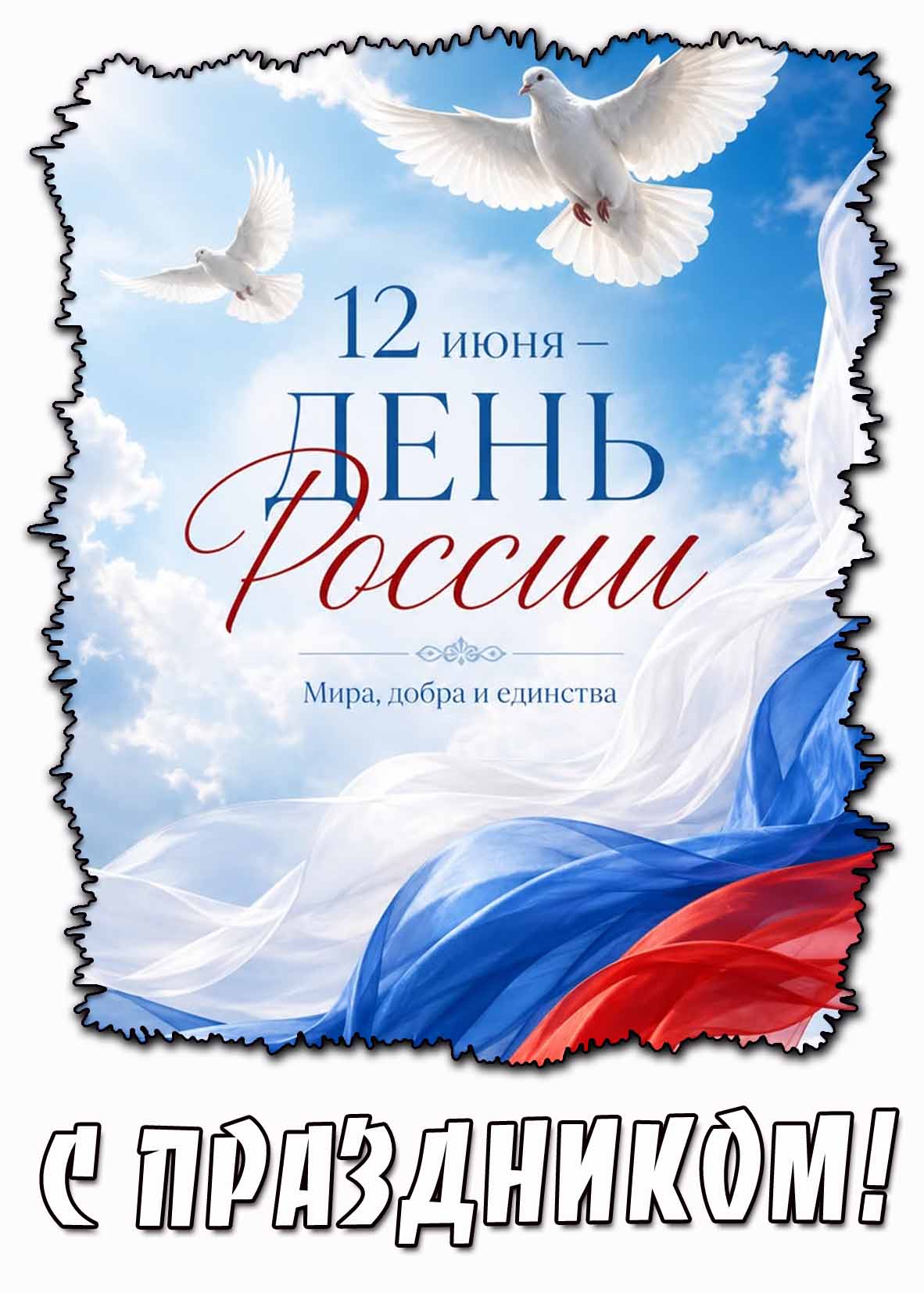 Красивая картинка "12 июня - день России! Мира, добра, единства! С праздником!"