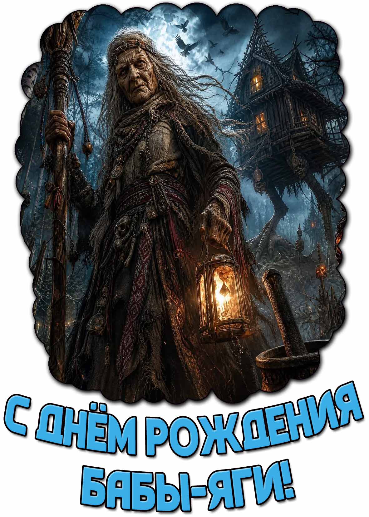 Открытка с днём рождения Бабы-Яги