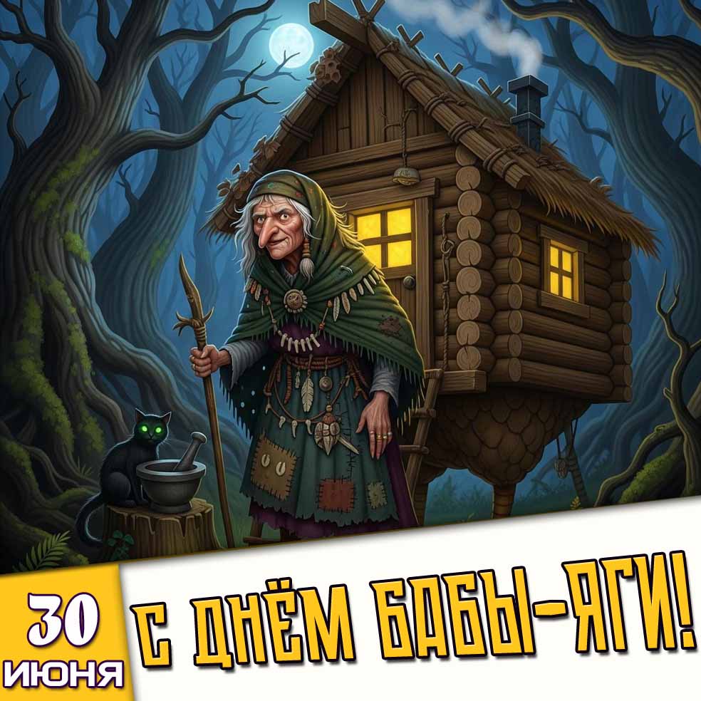 Открытка 30 июня - с днём Бабы-Яги!