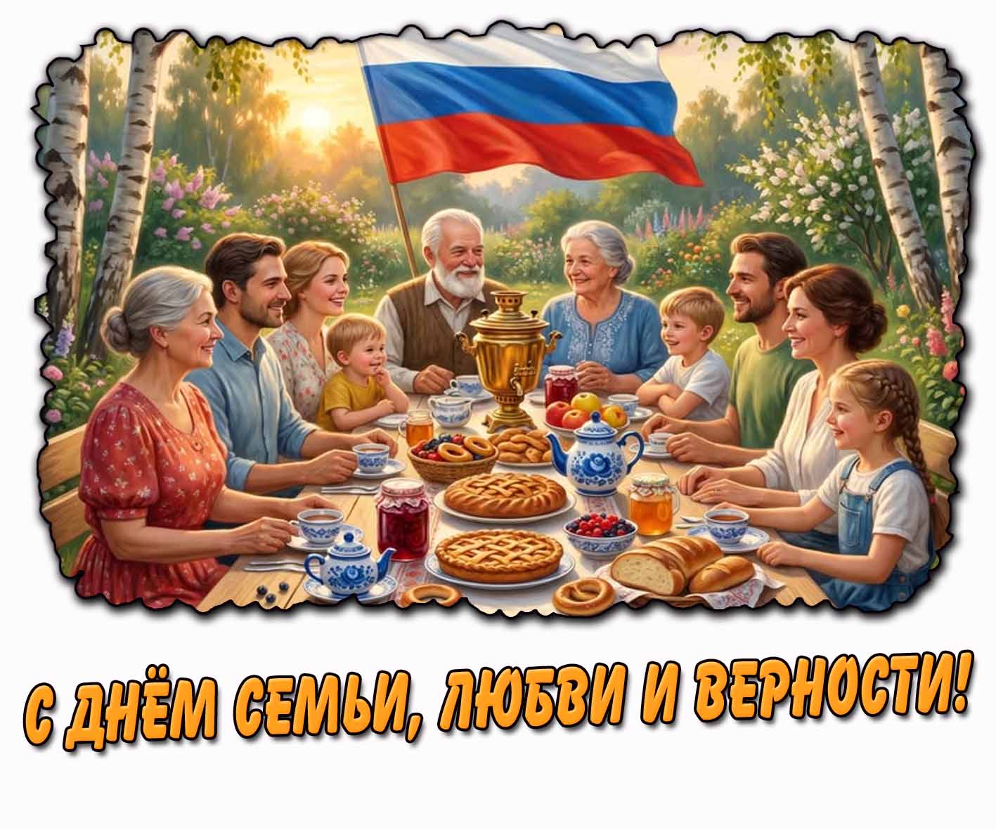 С днём семьи, любви и верности! - красивая летняя открытка