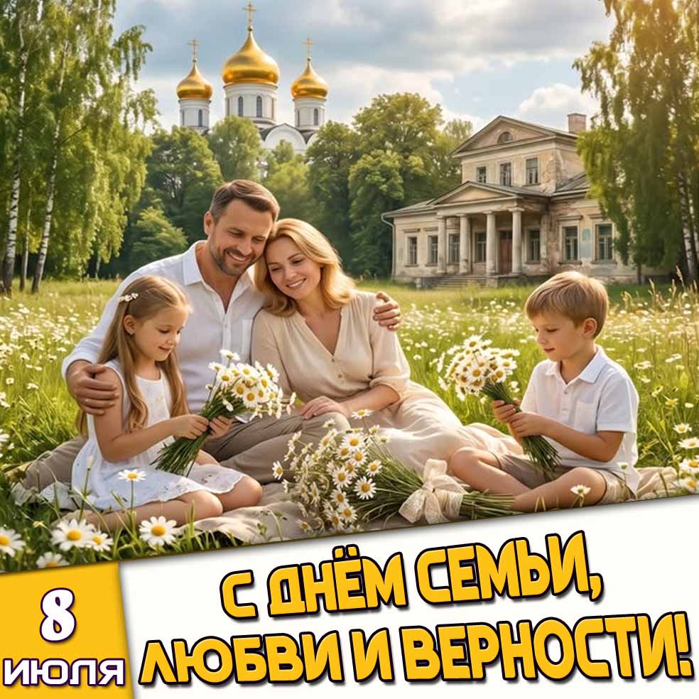 Православная открытка 8 июля - с днём семьи, любви и верности!