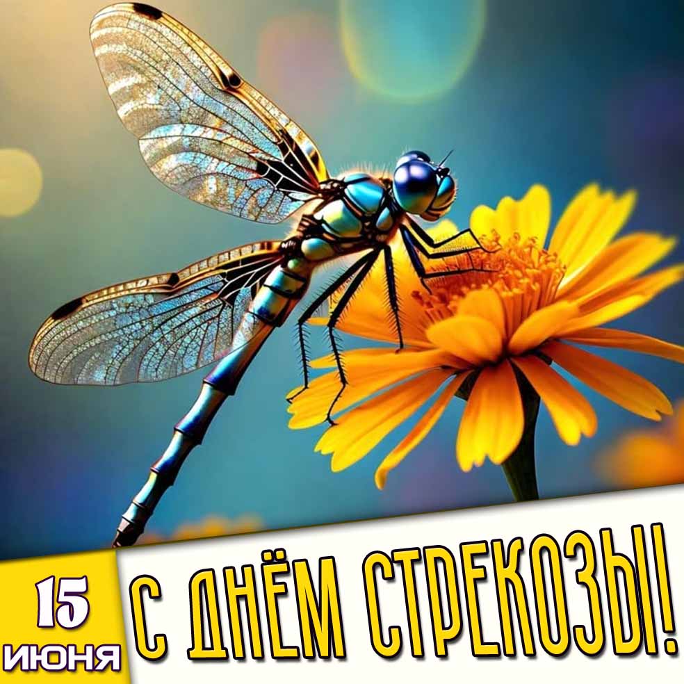 Открытка 15 июня - с днём стрекозы!