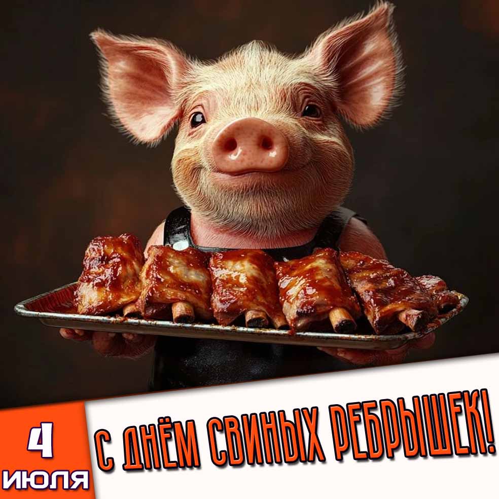 Прикольная открытка 4 июля - с днём свиных ребрышек!