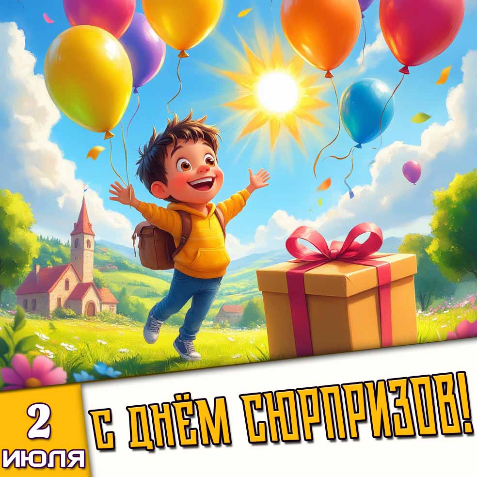 Детская картинка 2 июля - с днём сюрпризов!