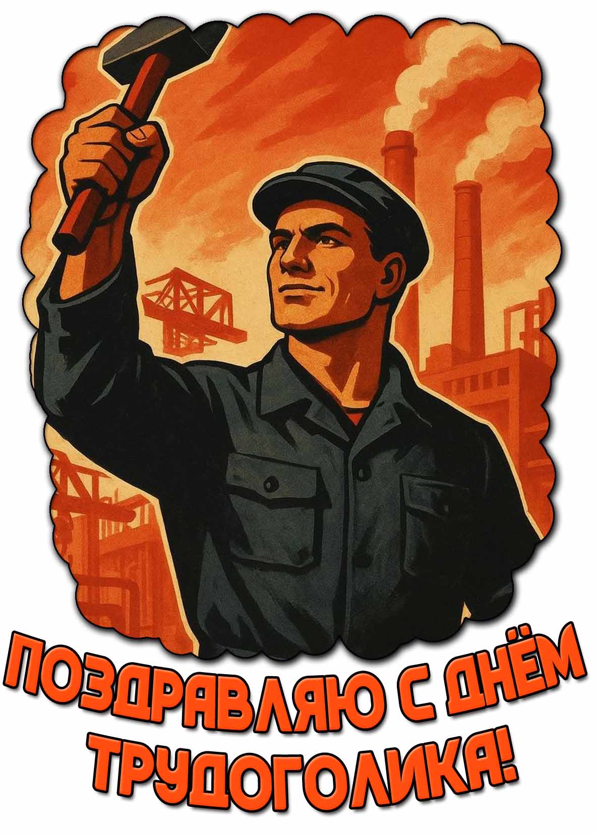 Советская картинка "Поздравляю с днём трудоголика!"