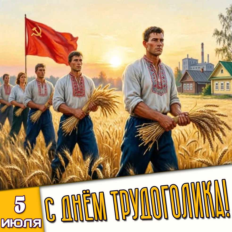 Открытка 5 июля - с днём трудоголика!