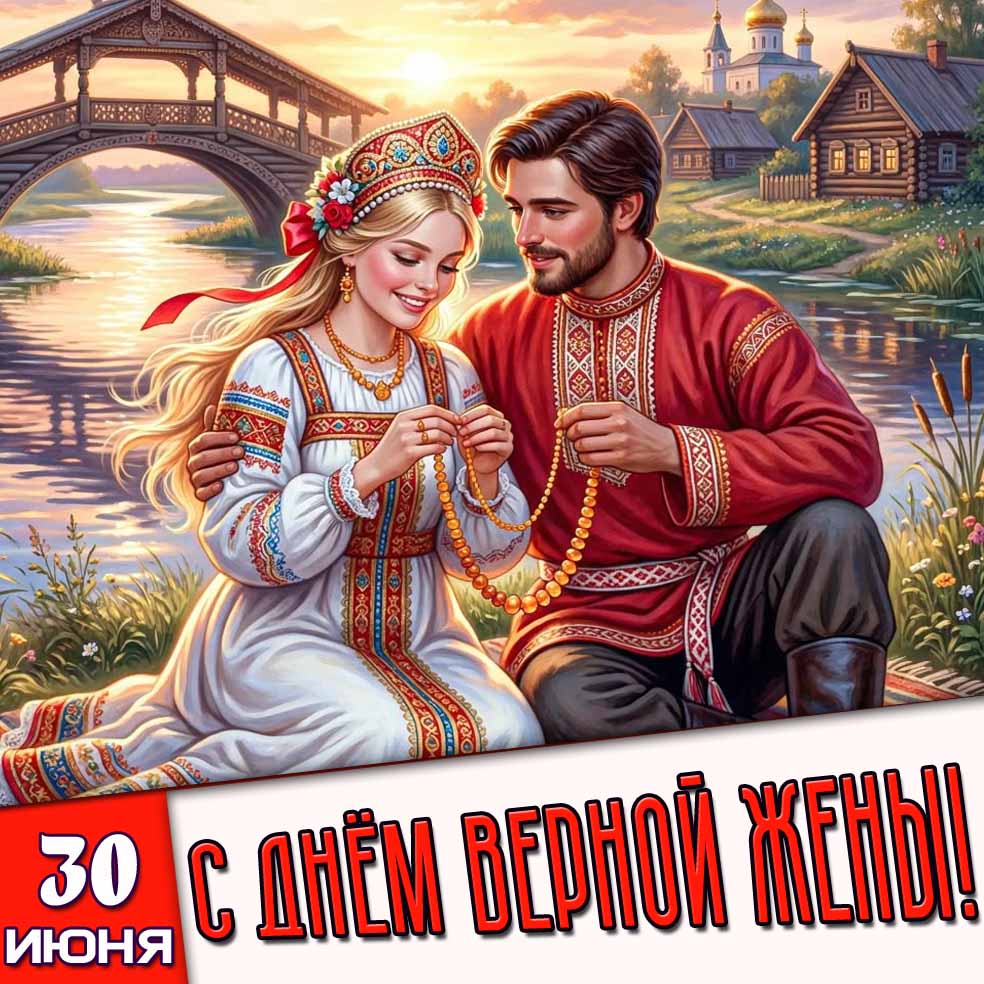 Открытка 30 июня - с днём верной жены!