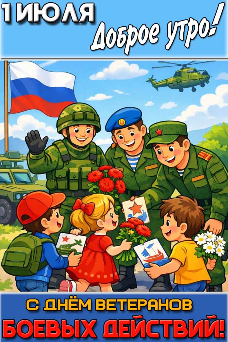 Красивая открытка "1 июля доброе утро! С днём ветеранов боевых действий!"