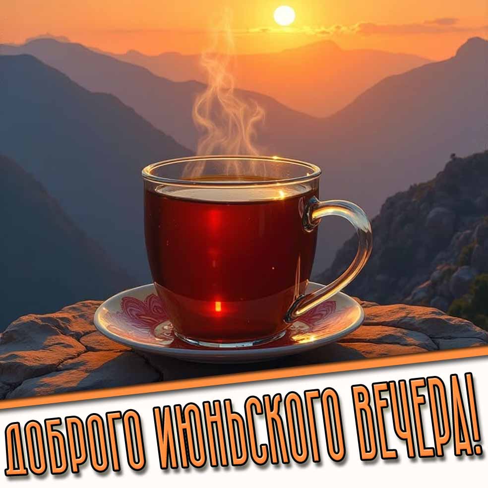 Доброго июньского вечера! - открытка с чаем