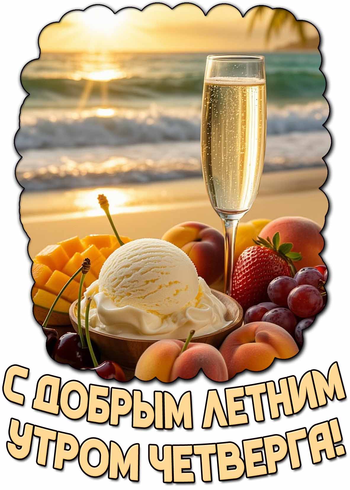 С добрым летним утром четверга! - картинка с шампанским