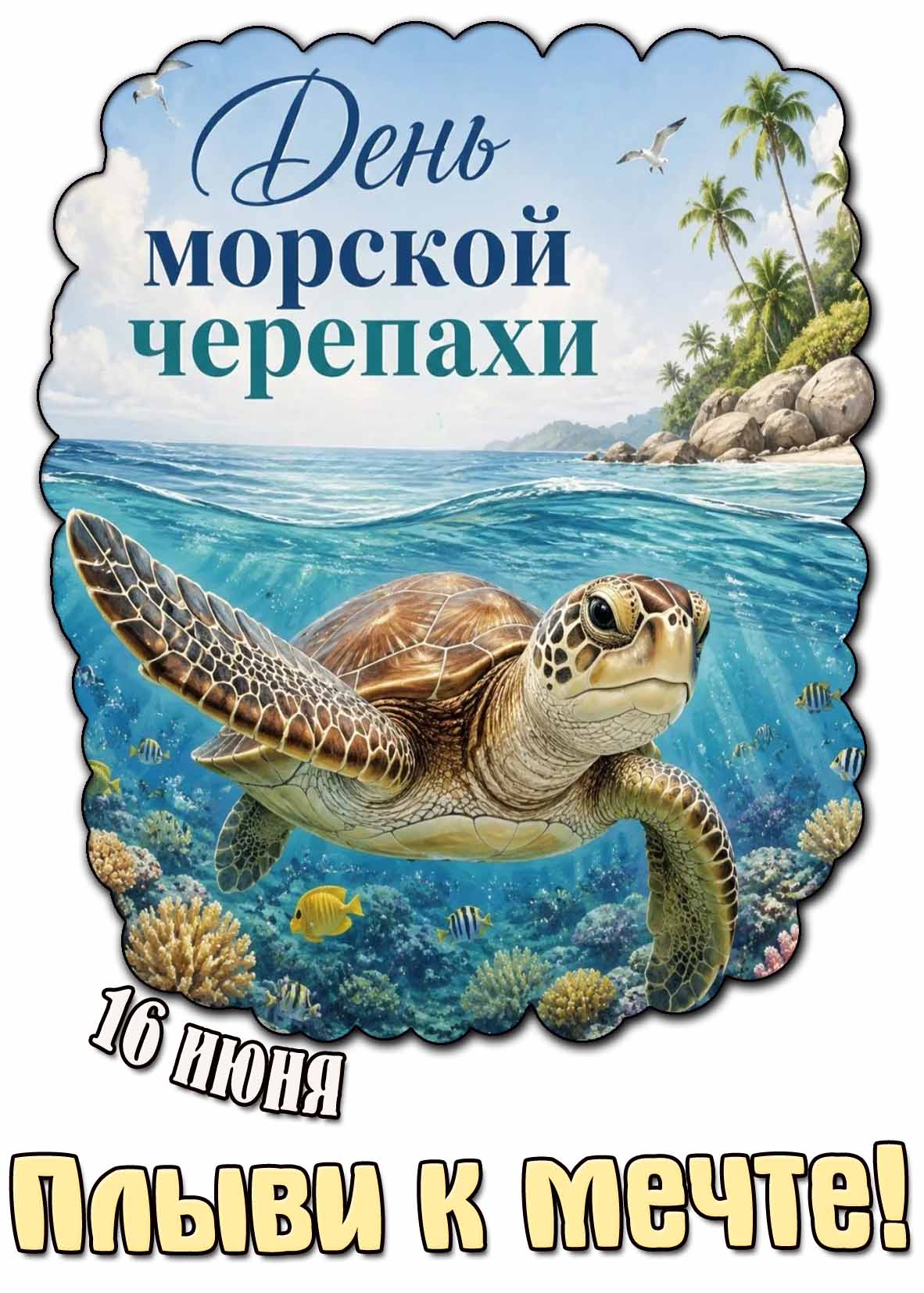 Картинка 16 июня - день морской черепахи! Плыви к мечте!