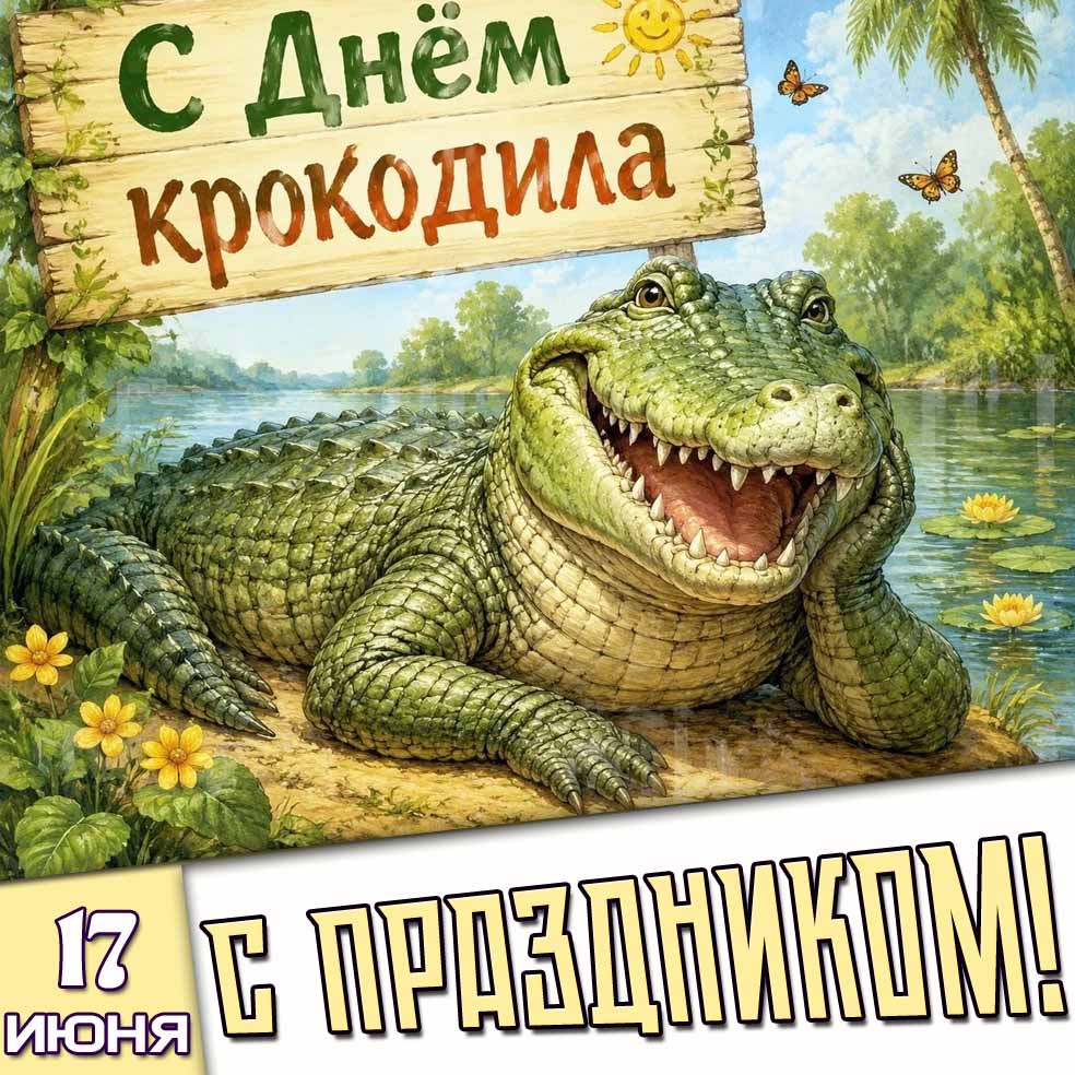 Картинка "17 июня - с днём крокодила! С праздником!"