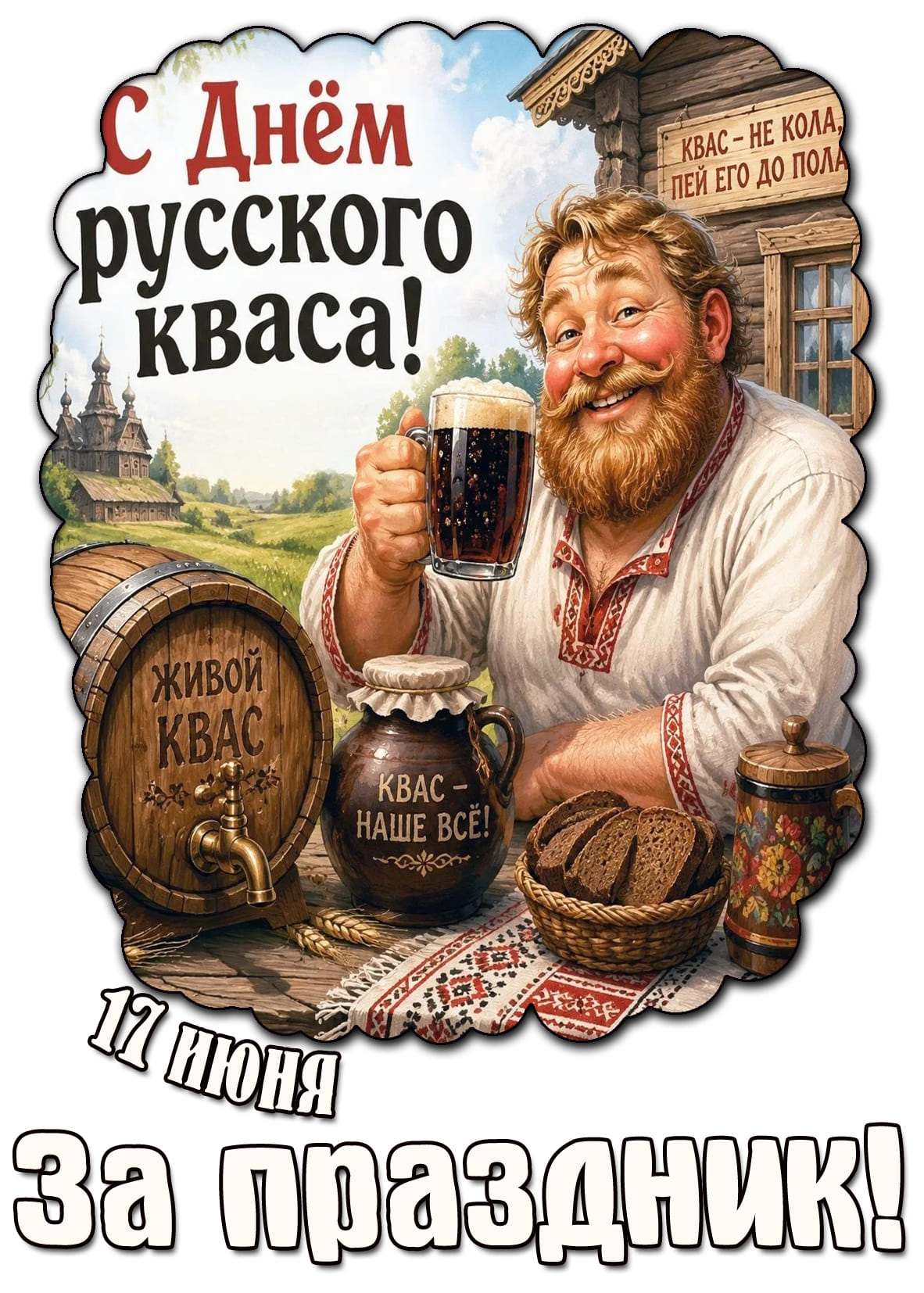 Картинка "17 июня - с днём русского кваса! За праздник! Квас - не кола, пей его до пола!"