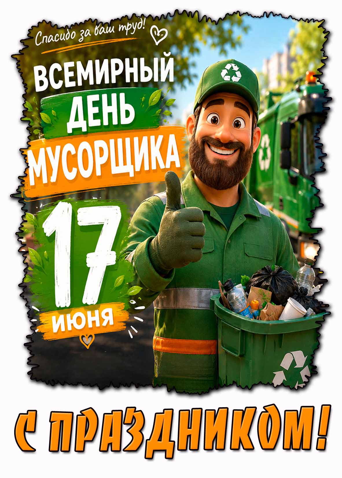 Картинка "17 июня - Всемирный день мусорщика! Спасибо за ваш труд! С праздником!"