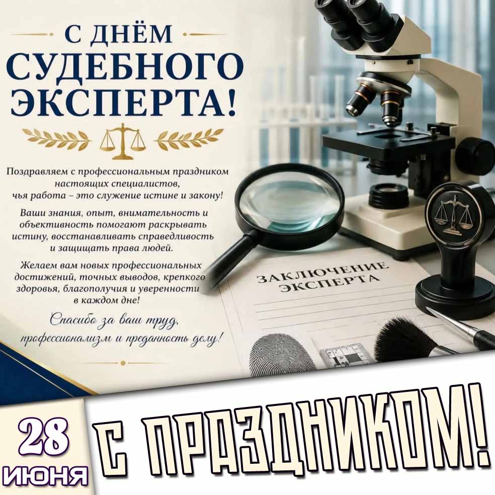 Картинка "28 июня - с днём судебного эксперта! Спасибо за ваш труд, профессионализм и преданность делу! С праздником!"