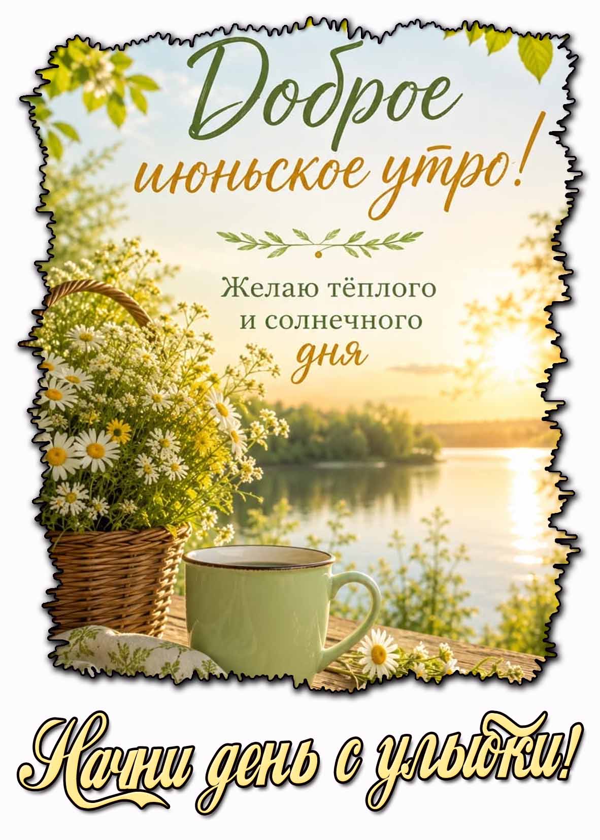Картинка "Доброе июньское утро! Желаю тёплого и солнечного дня! Начни день с улыбки!"