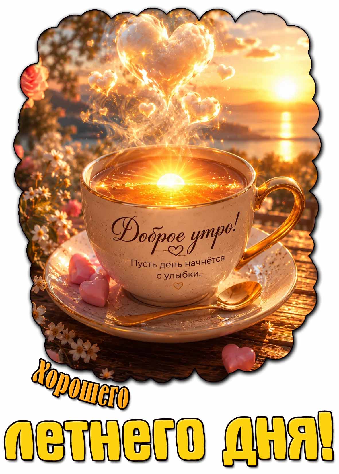 Картинка "Доброе утро! Пусть день начнётся с улыбки! Хорошего летнего дня!"