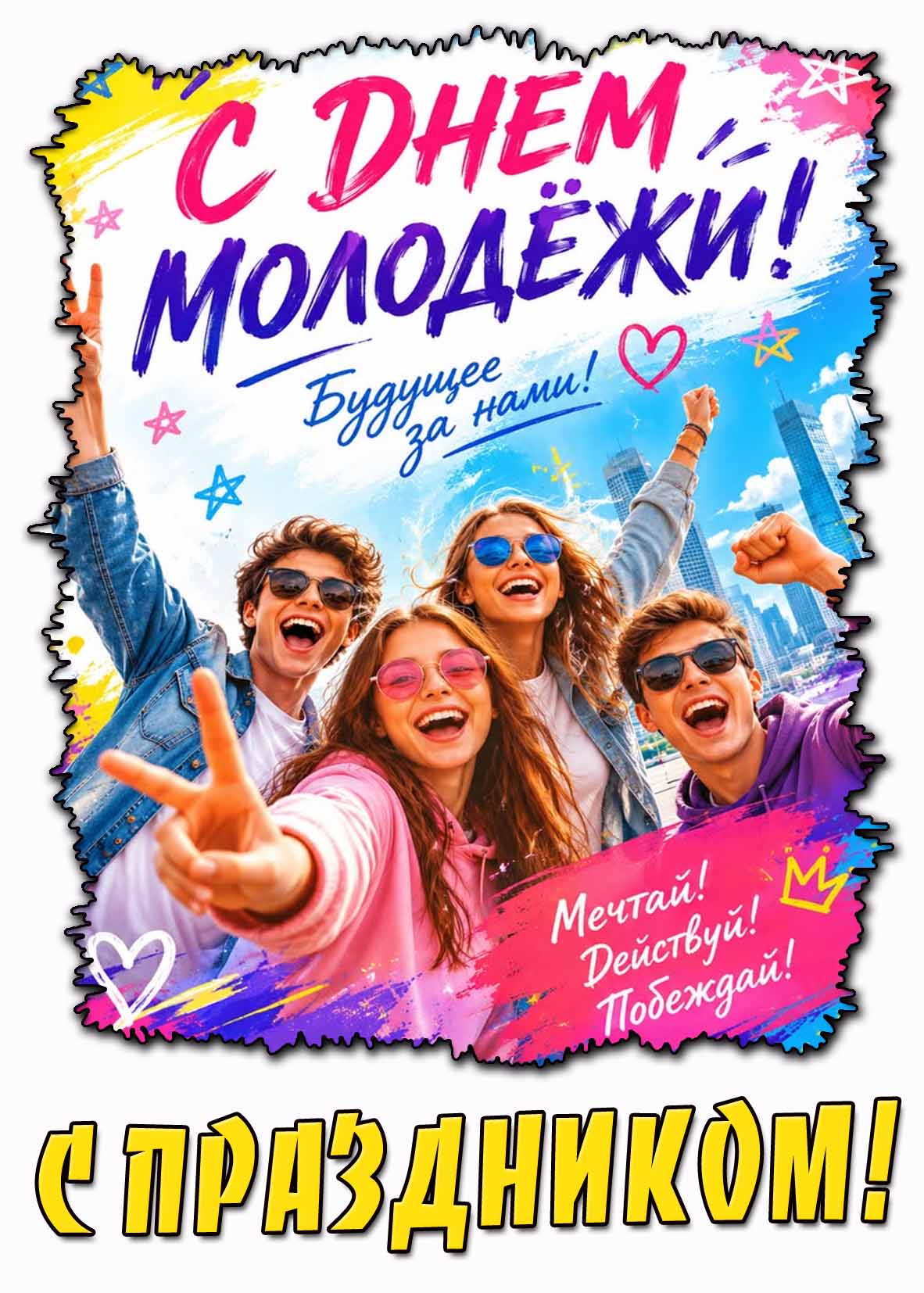 Картинка "С днём молодёжи! Будущее за нами! Мечтай! Действуй! Побеждай!"