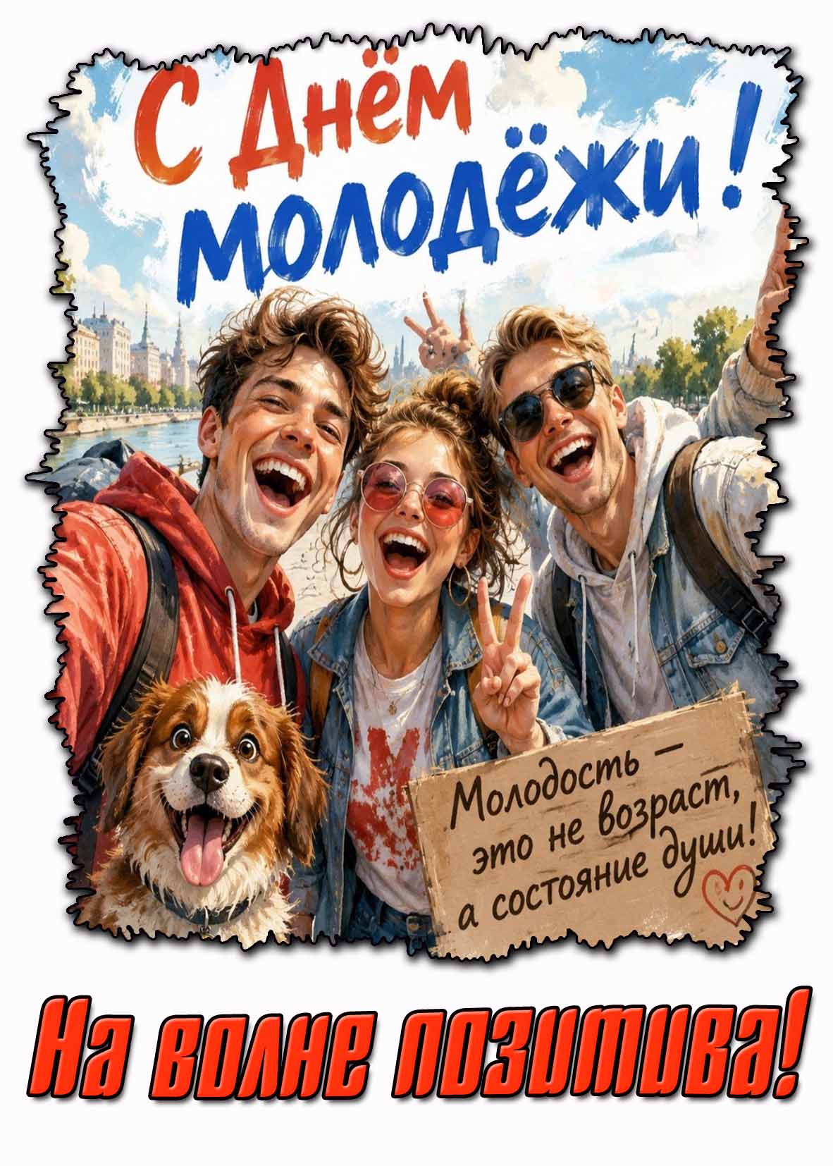 Картинка "С днём молодёжи! Молодость это не возраст, а состояние души! На волне позитива!"