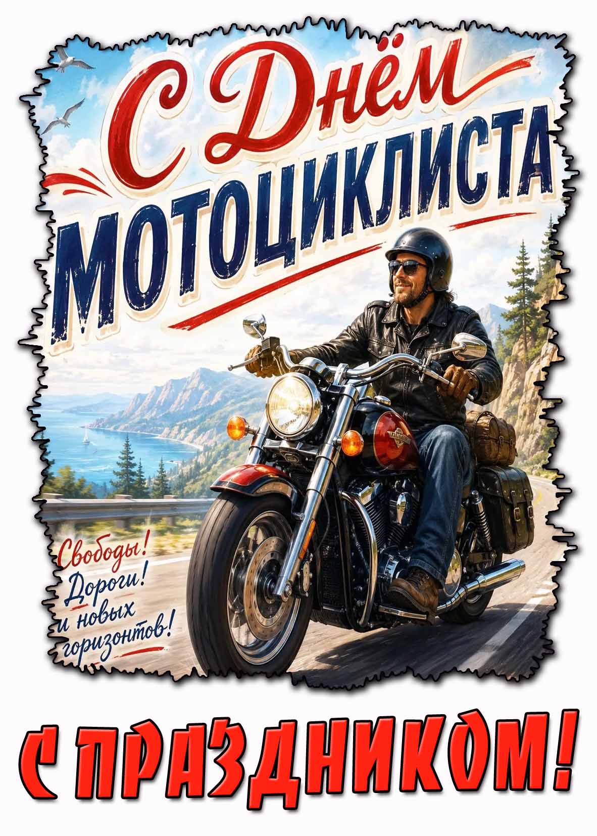Картинка "С днём мотоциклиста! Свободы! Дороги! И новых горизонтов! С праздником!"