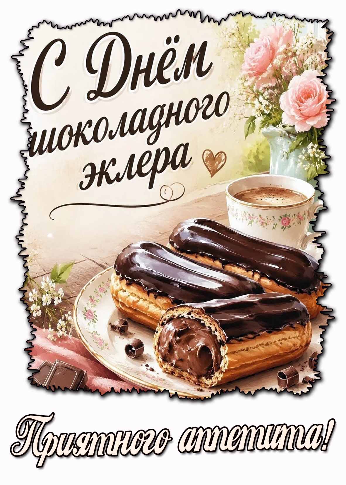 Картинка "С днём шоколадного эклера! Приятного аппетита!"