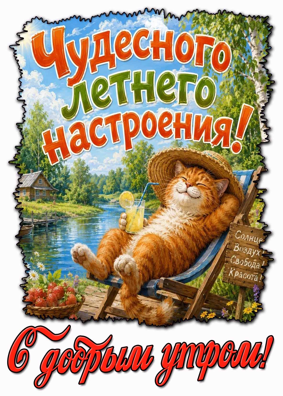 Картинка "С добрым утром! Чудесного летнего настроения! Солнце! Воздух! Свобода! Красота!"