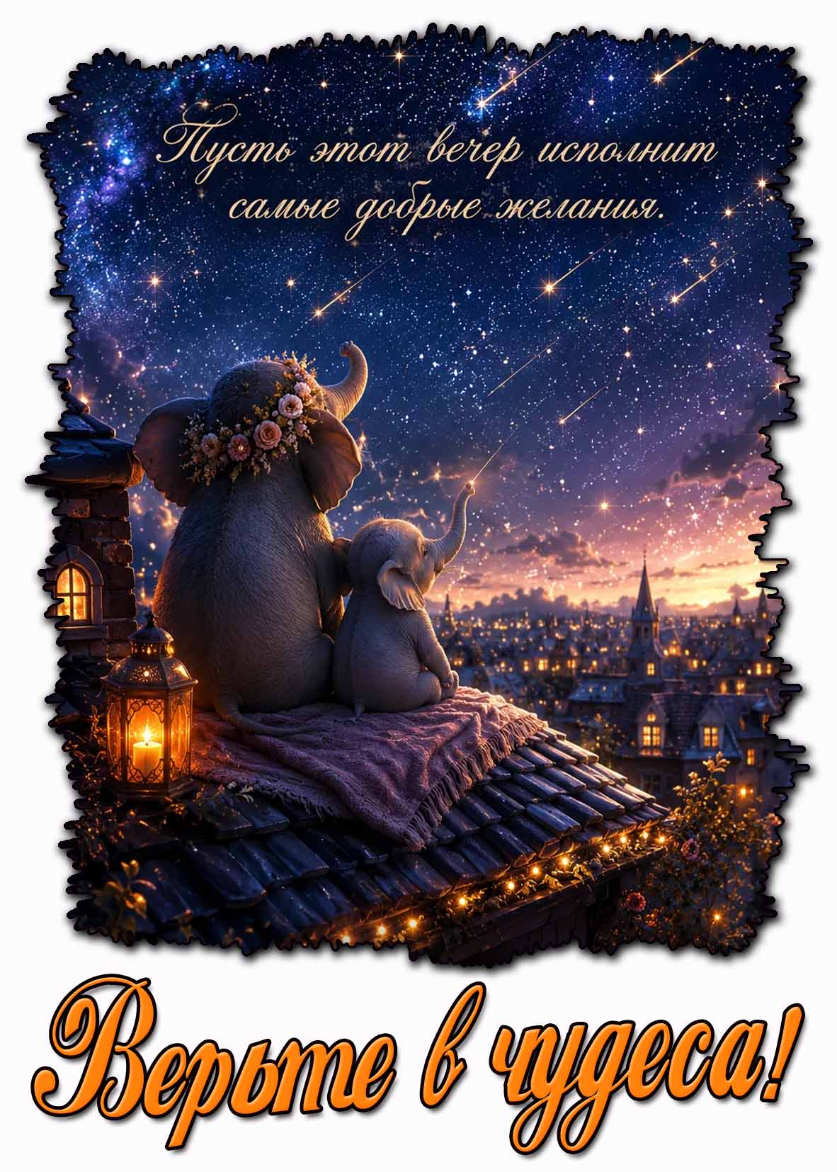 Красивая картинка "Пусть этот вечер исполнит самые добрые желания! Верьте в чудеса!"