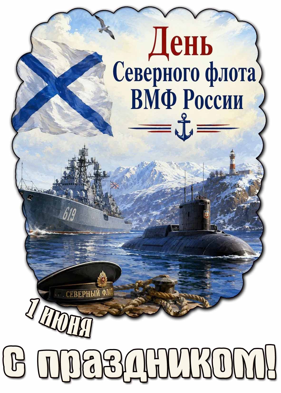 Красивая картинка "1 июня - день Северного флота ВМФ России! С праздником!"