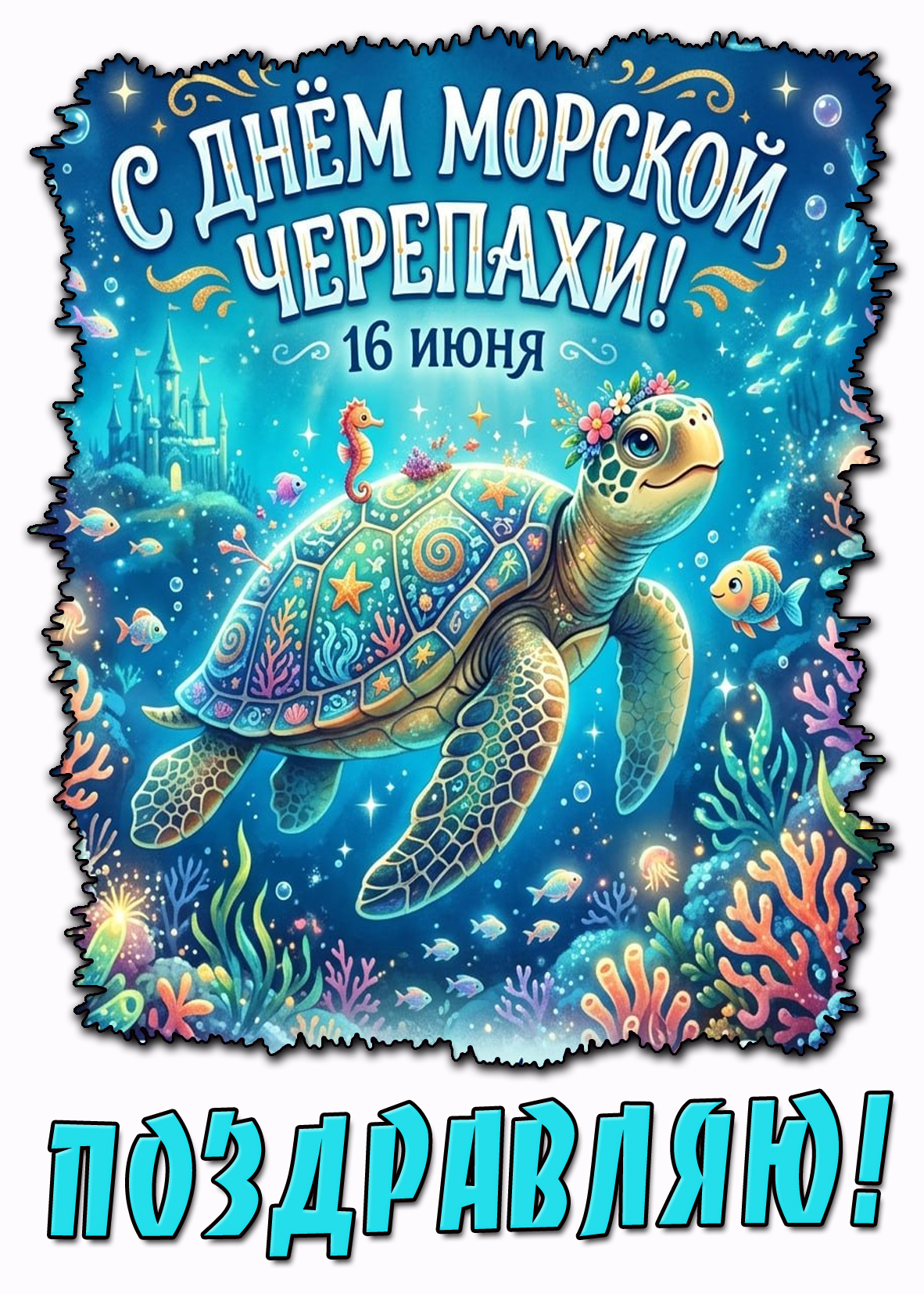 Красивая картинка "16 июня - с днём морской черепахи! Поздравляю!"
