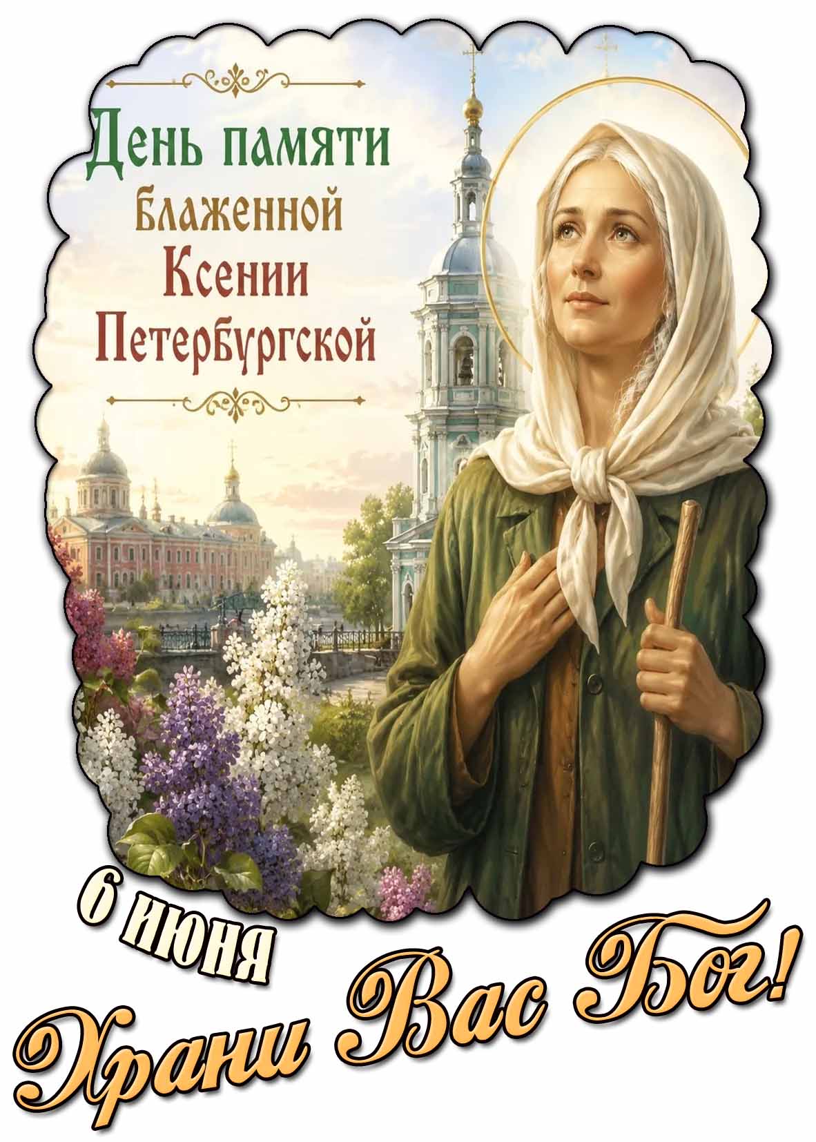 Красивая картинка "6 июня - день памяти блаженной Ксении Петербургской! Храни Вас Бог!"