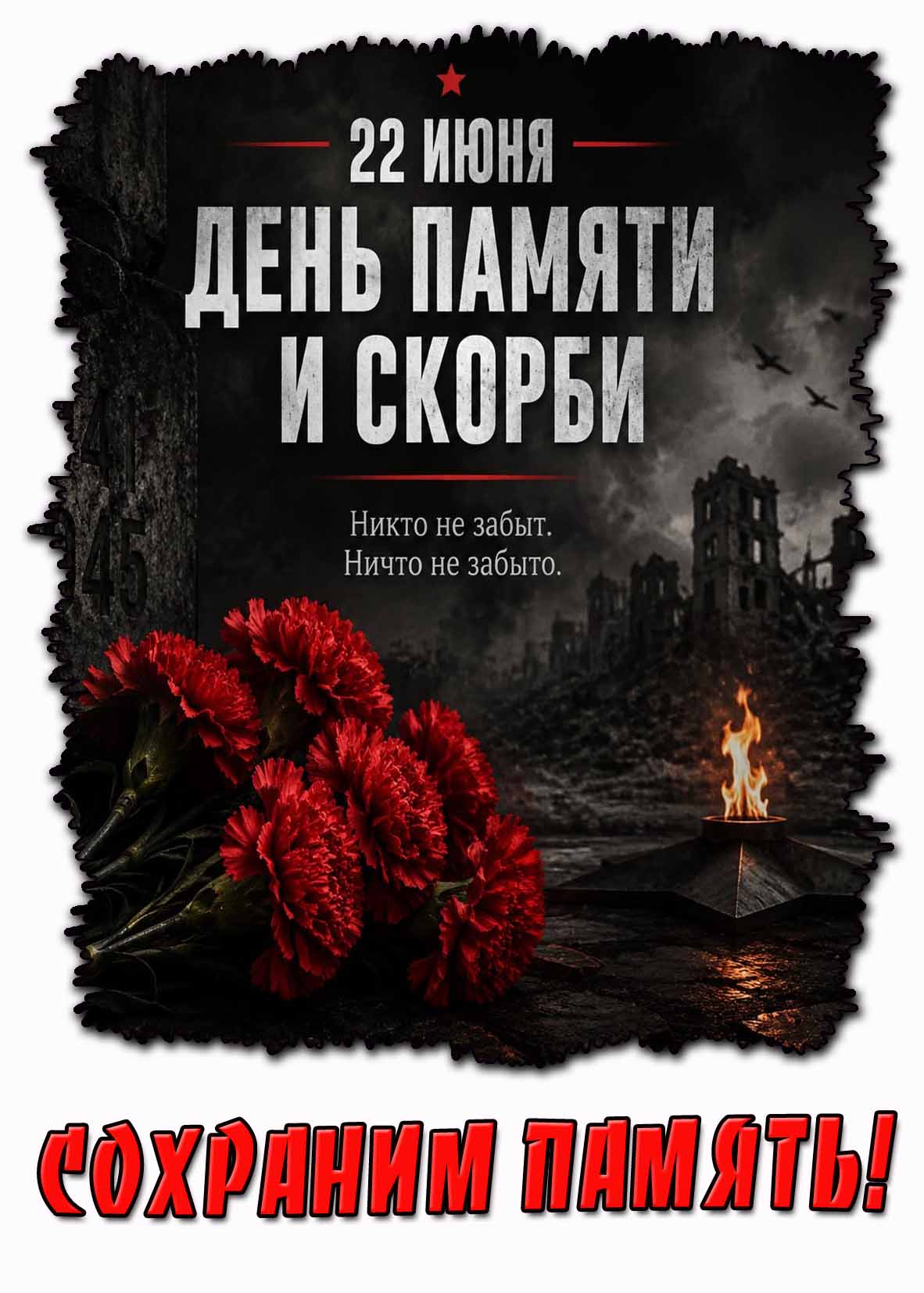 Красивая картинка "22 июня - день памяти и скорби! Никто не забыт, ничто не забыто! Сохраним память!"