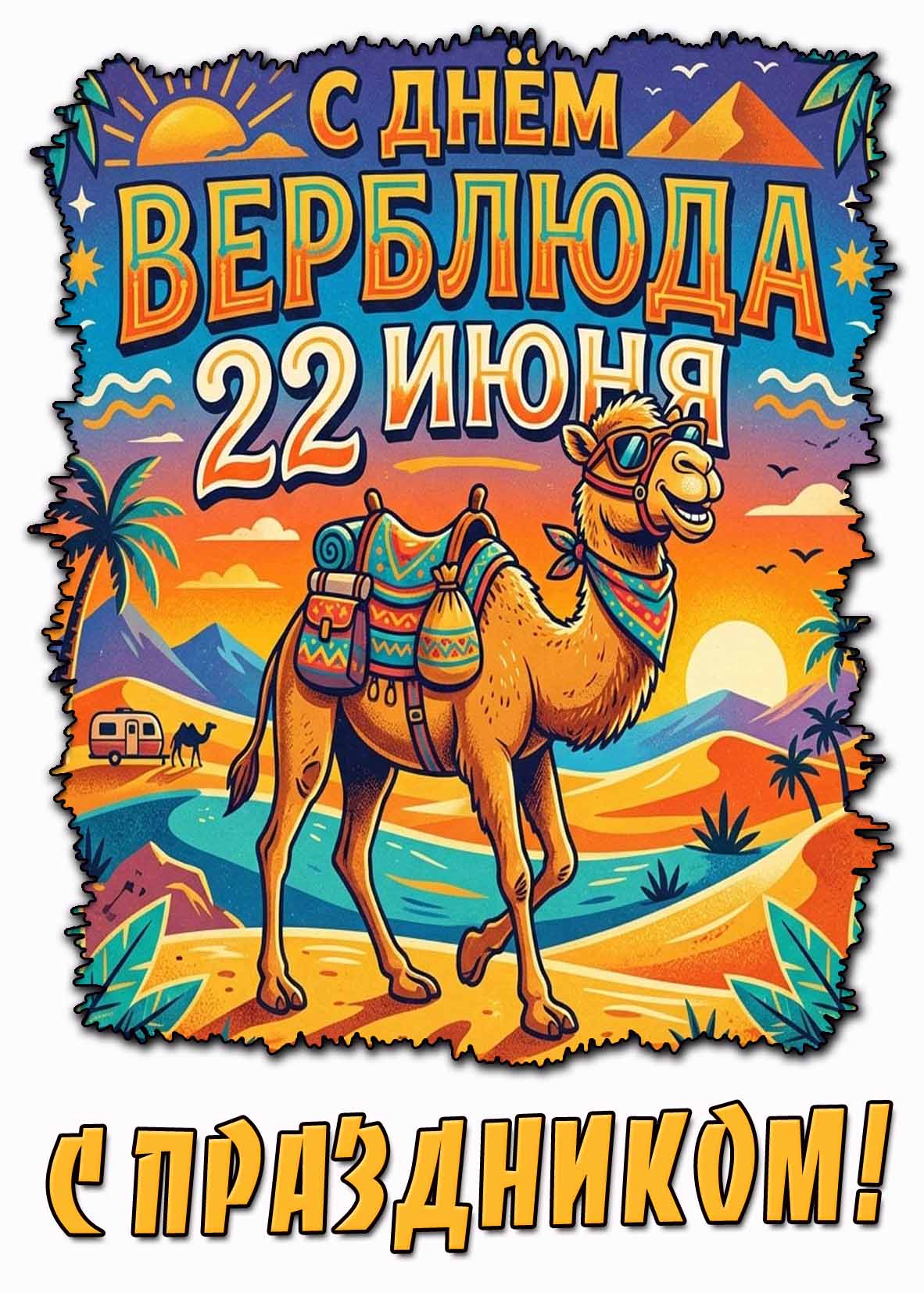 Красивая открытка 22 июня - с днём верблюда! С праздником!