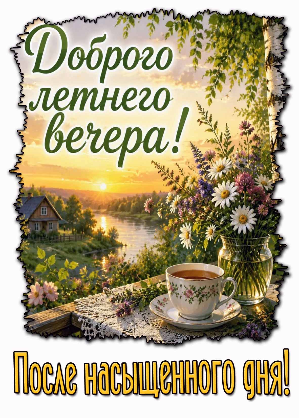 Красивая открытка "Доброго летнего вечера! После насыщенного дня!"