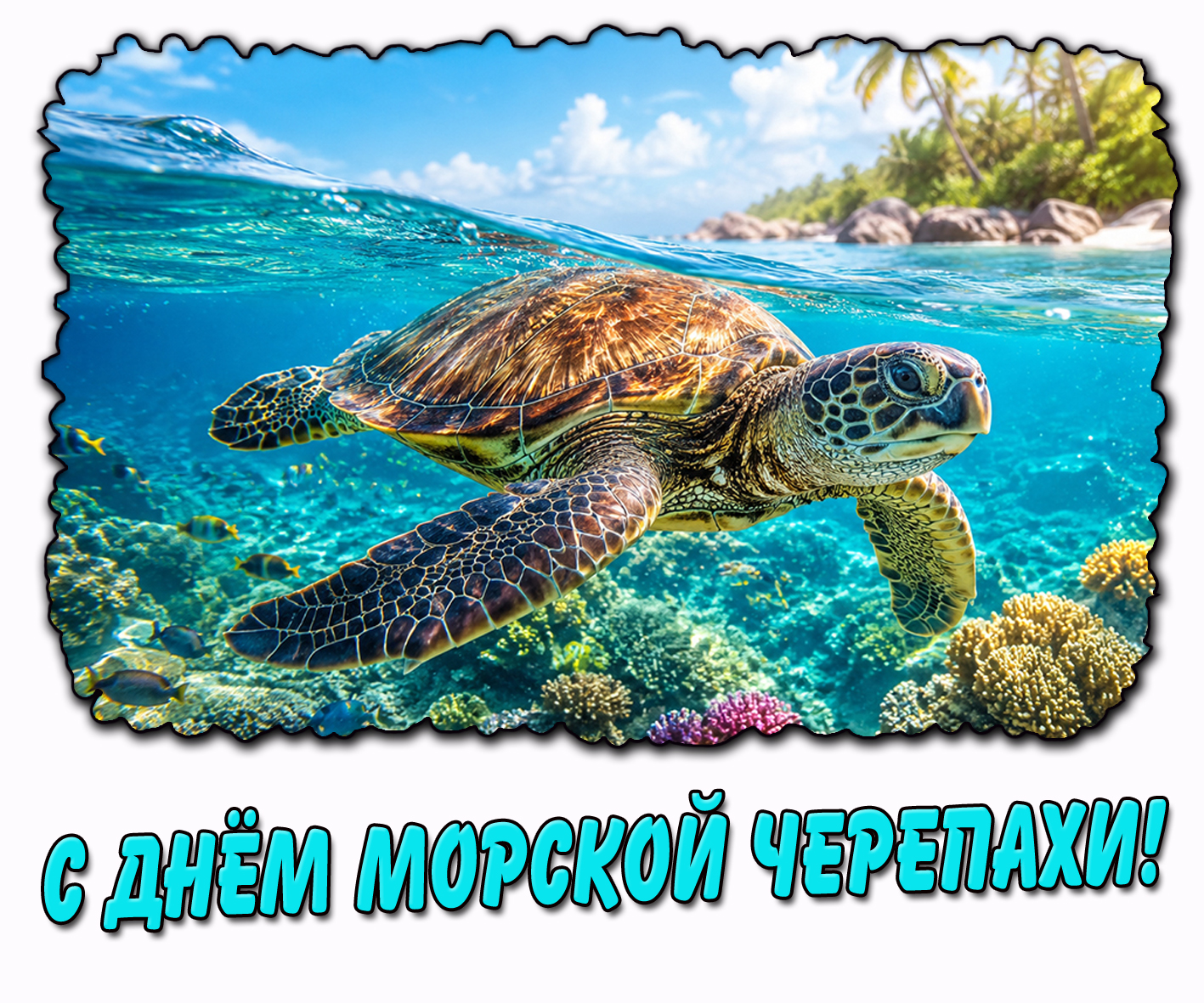 Красивая открытка с днём морской черепахи