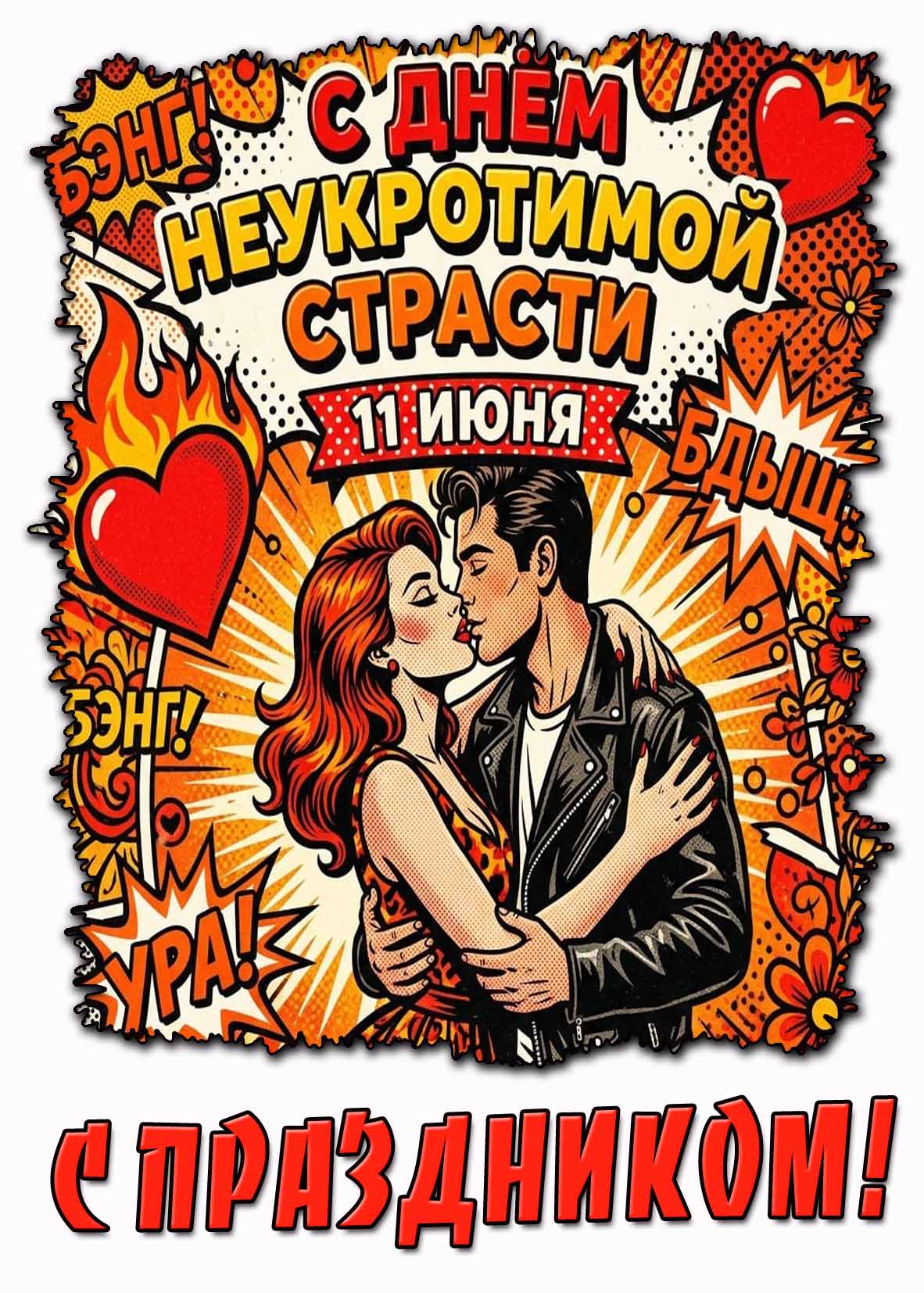 Красивая открытка "С днём неукротимой страсти! С праздником!" - 11 июня
