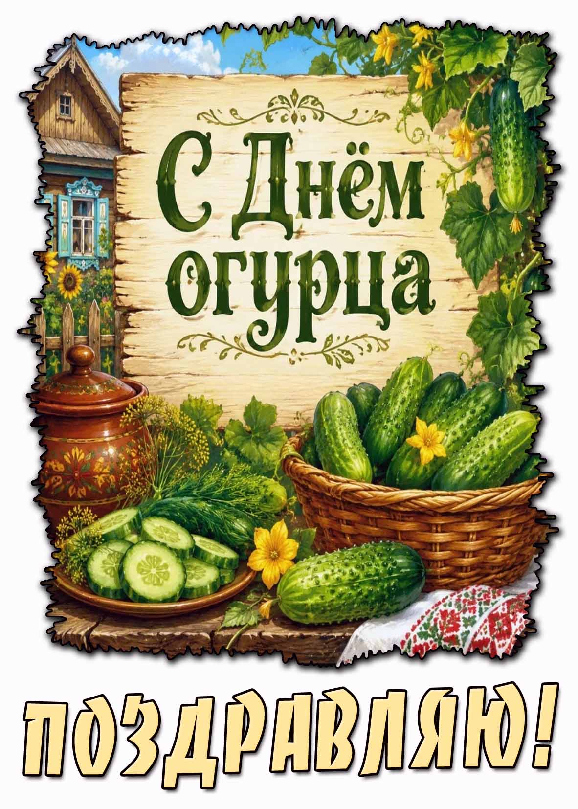 Красивая открытка "С днём огурца! Поздравляю!"