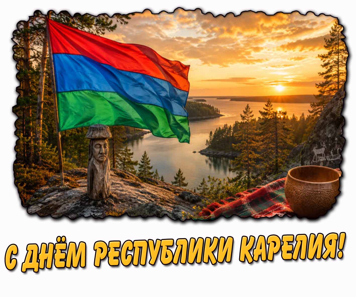 Красивая открытка с днём республики Карелия