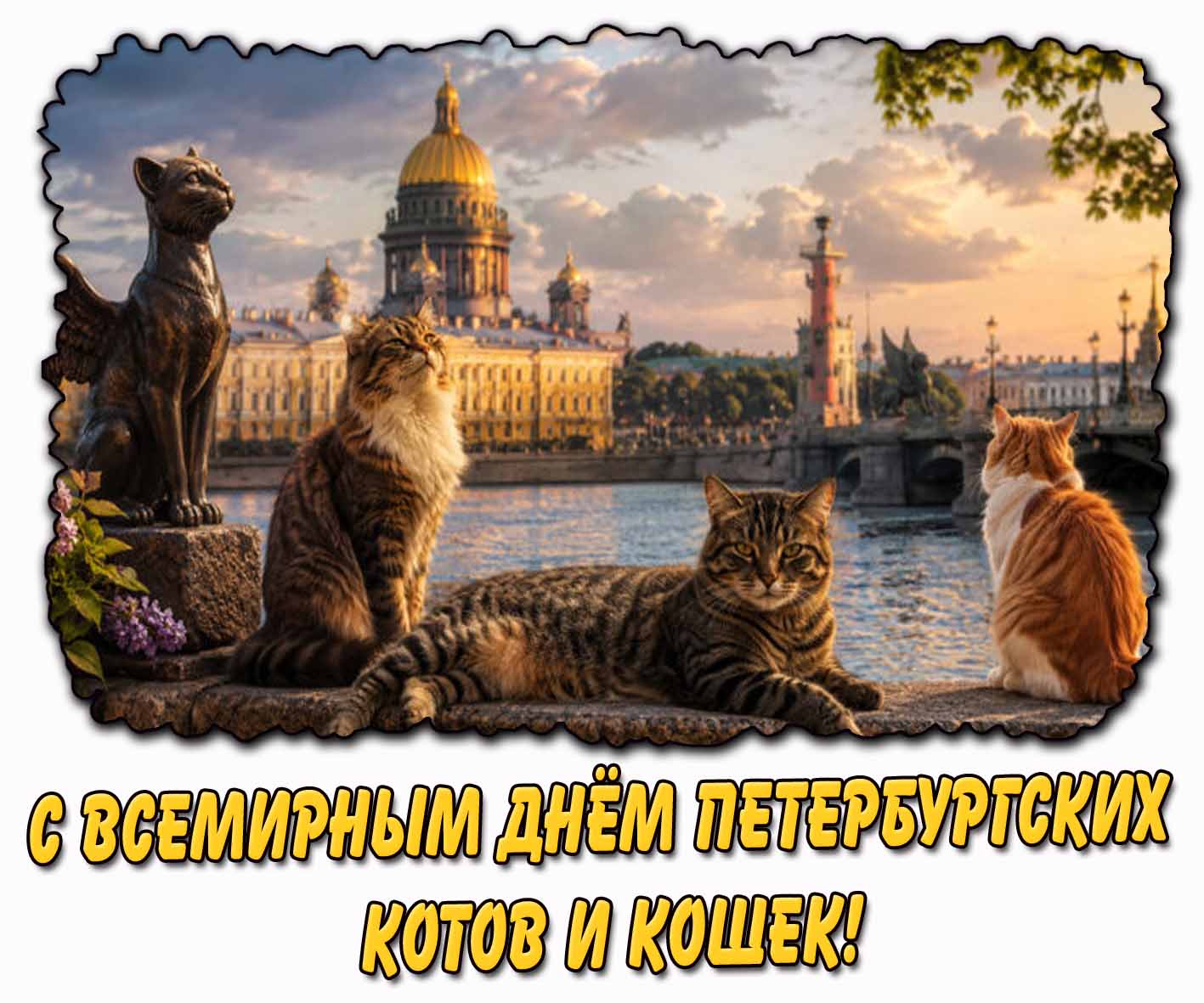 Красивая открытка с Всемирным днём Петербургских котов и кошек