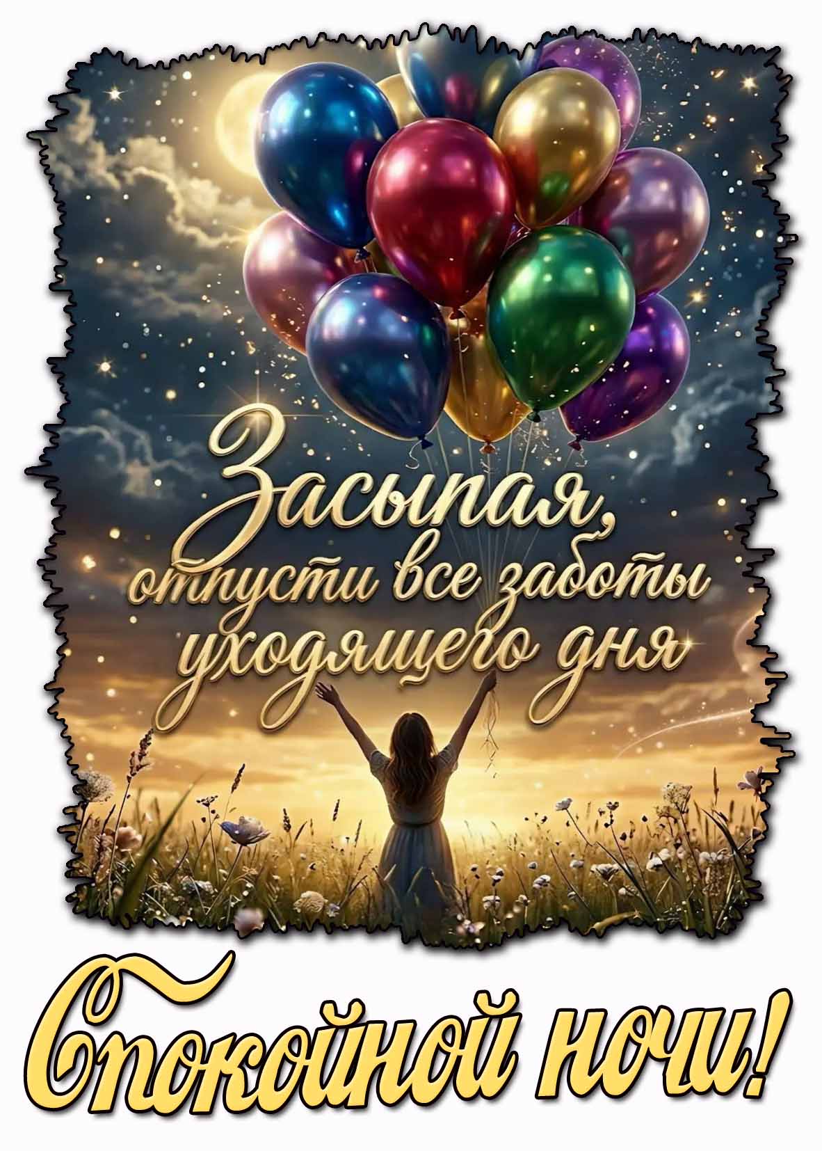 Красивая открытка "Спокойной ночи! Засыпая, отпусти все заботы уходящего дня!"