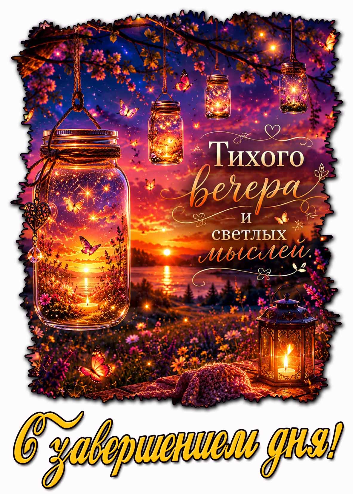 Красивая открытка "Тихого вечера и светлых мыслей! С завершением дня!"