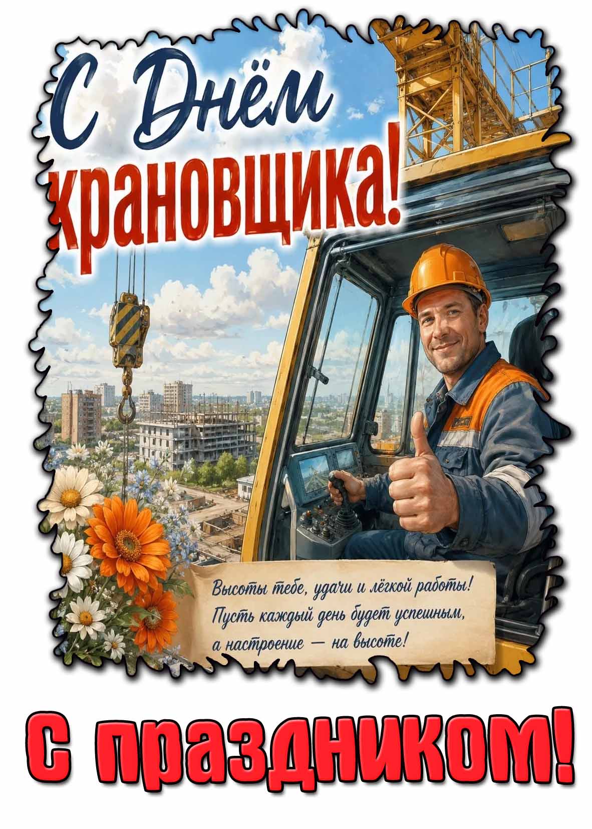 Красивая поздравительная картинка "С днём крановщика! С праздником!"