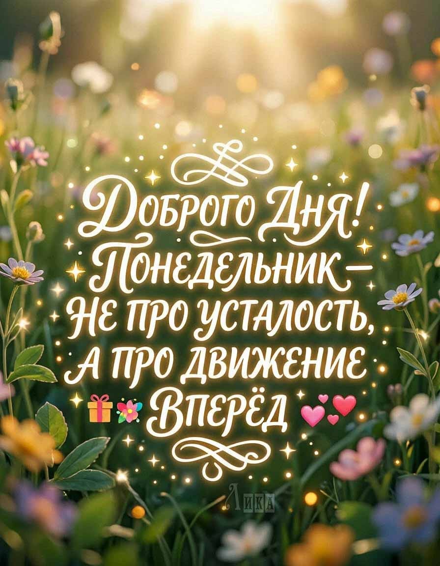 Летняя картинка "Доброго дня! Понедельник - не про просто, а про движение вперёд!"